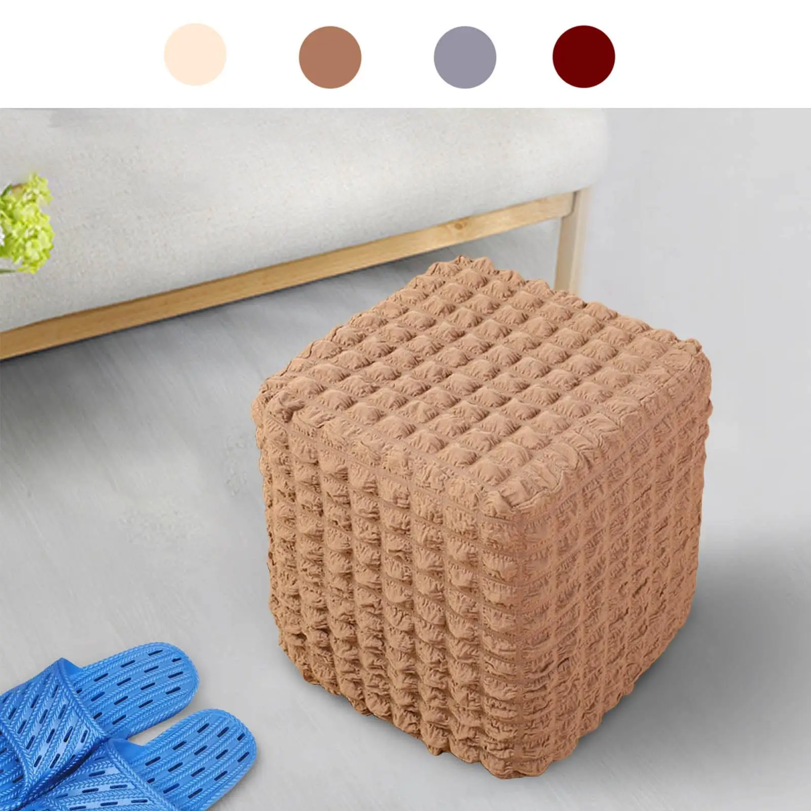 Elastic Ottoman Cover Square Soft Removable Foot Rest Stool Covers Polyester Stool Covers for Office Home Bedroom Dining Room