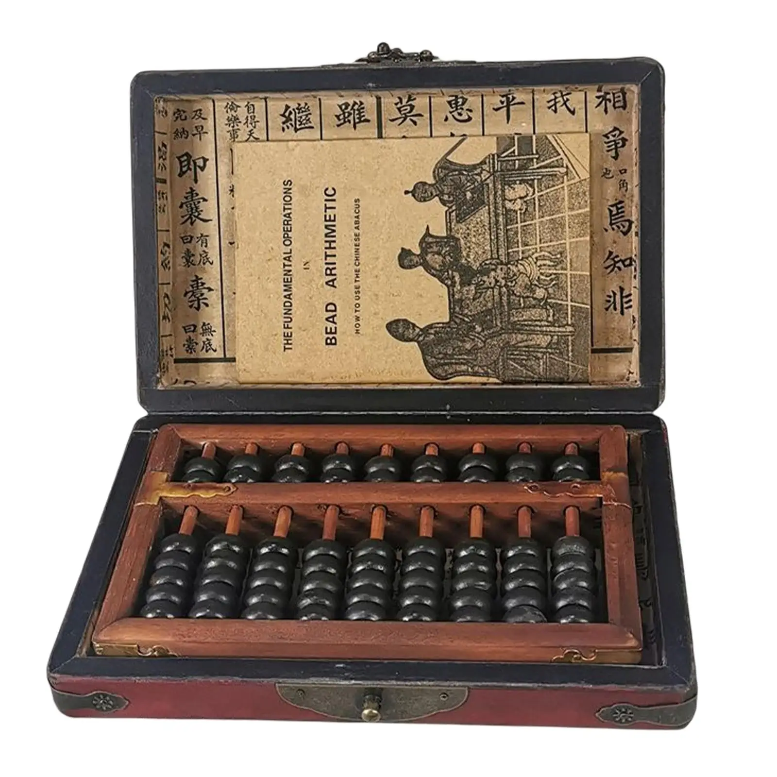 Chinese Wooden Bead Arithmetic Abacus with Box Montessori Toy for Adults