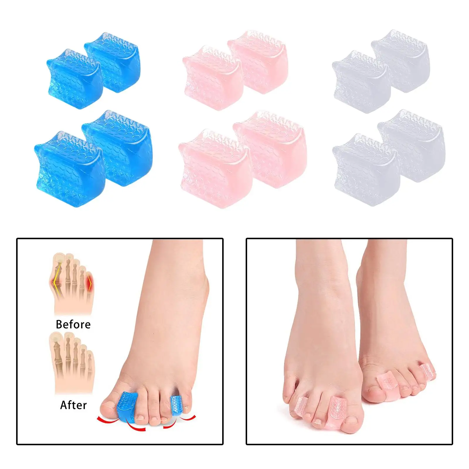 4x Toe Separators Corrector Straightener Separate Curled Overlapping Toe for Women Men Washable Reusable Preventing Rubbing