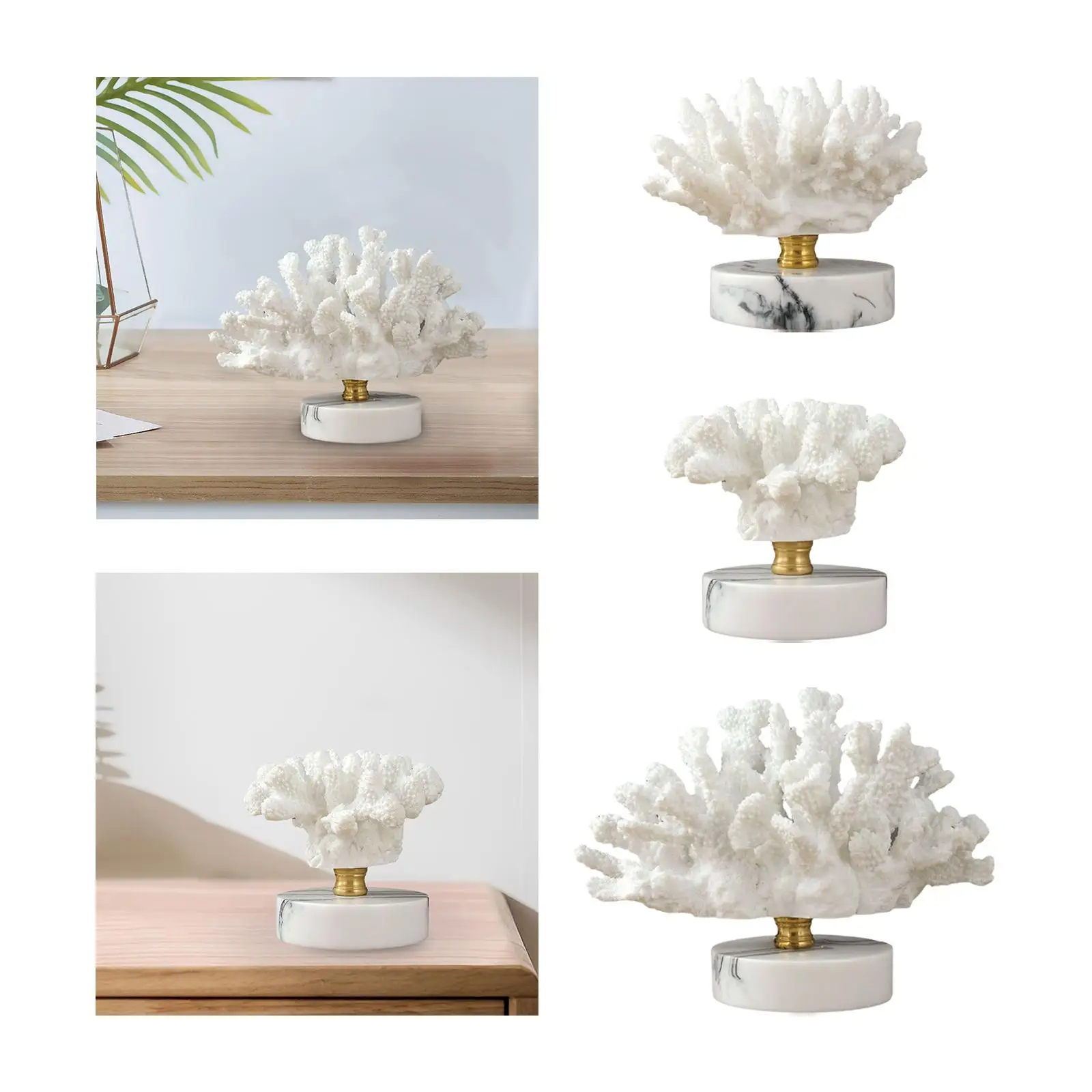 Artificial Coral Sculpture Crafts Marble Base Figurine Statue Arts Collection for Bookcase Bedroom Wedding Decoration Gift