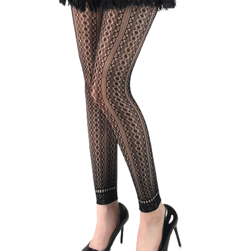 Frauen sexy hohe Taille Fisch netz fußlose Leggings Blume Jacquard gemustert Mesh Netz Strumpfhose schwarz Knöchel Strumpfhosen Strumpf – Detail 5