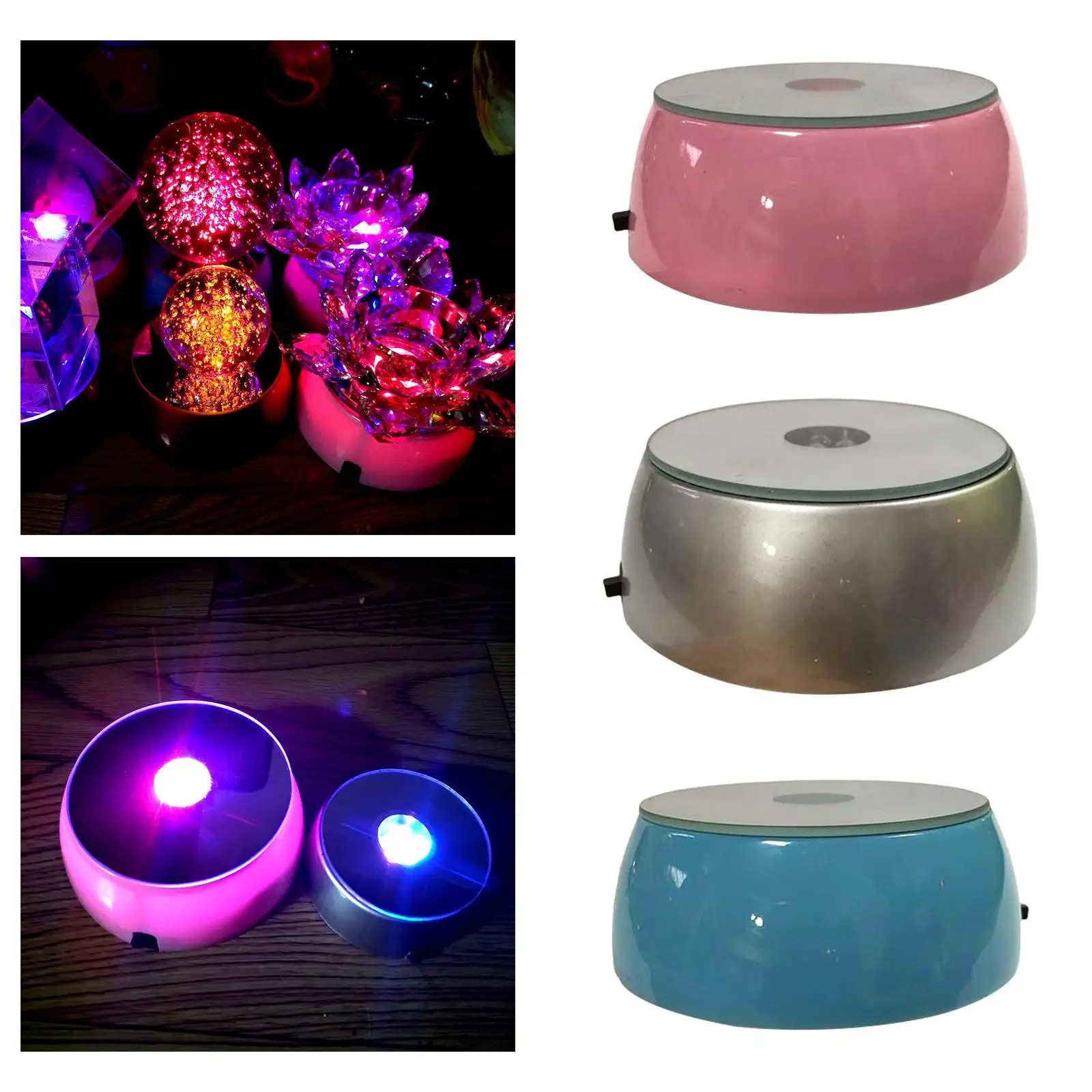 Portable Crystal LED Light Base 3 Light Color Round Show Plate Light up Display Stand for Glass Crystal Art Figurine Crafts