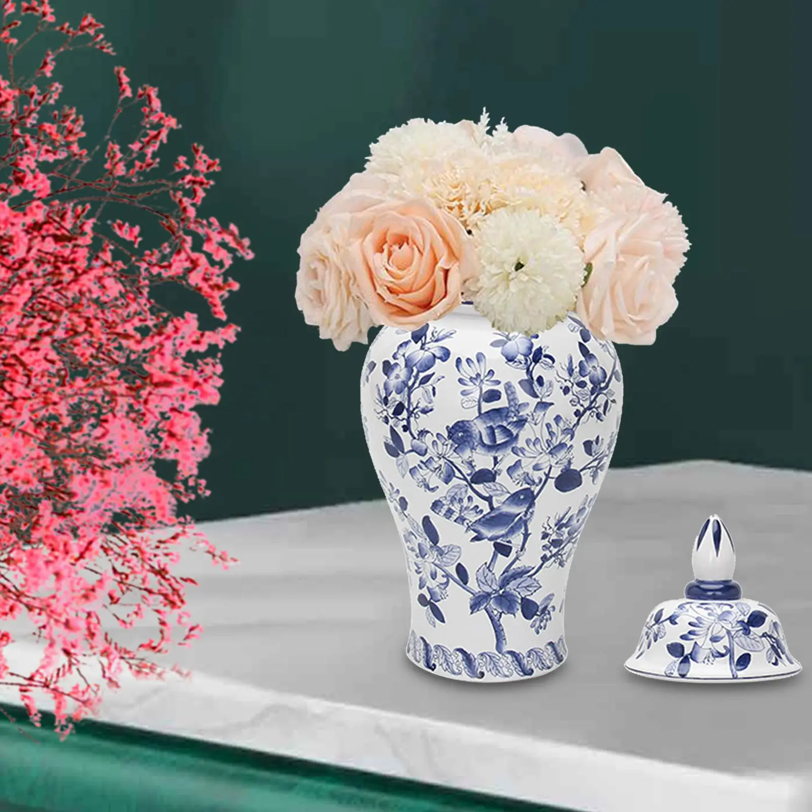 Chinese Ceramic Flower Vase Temple Jar Decorative Storage Jar Flower Pot Floral