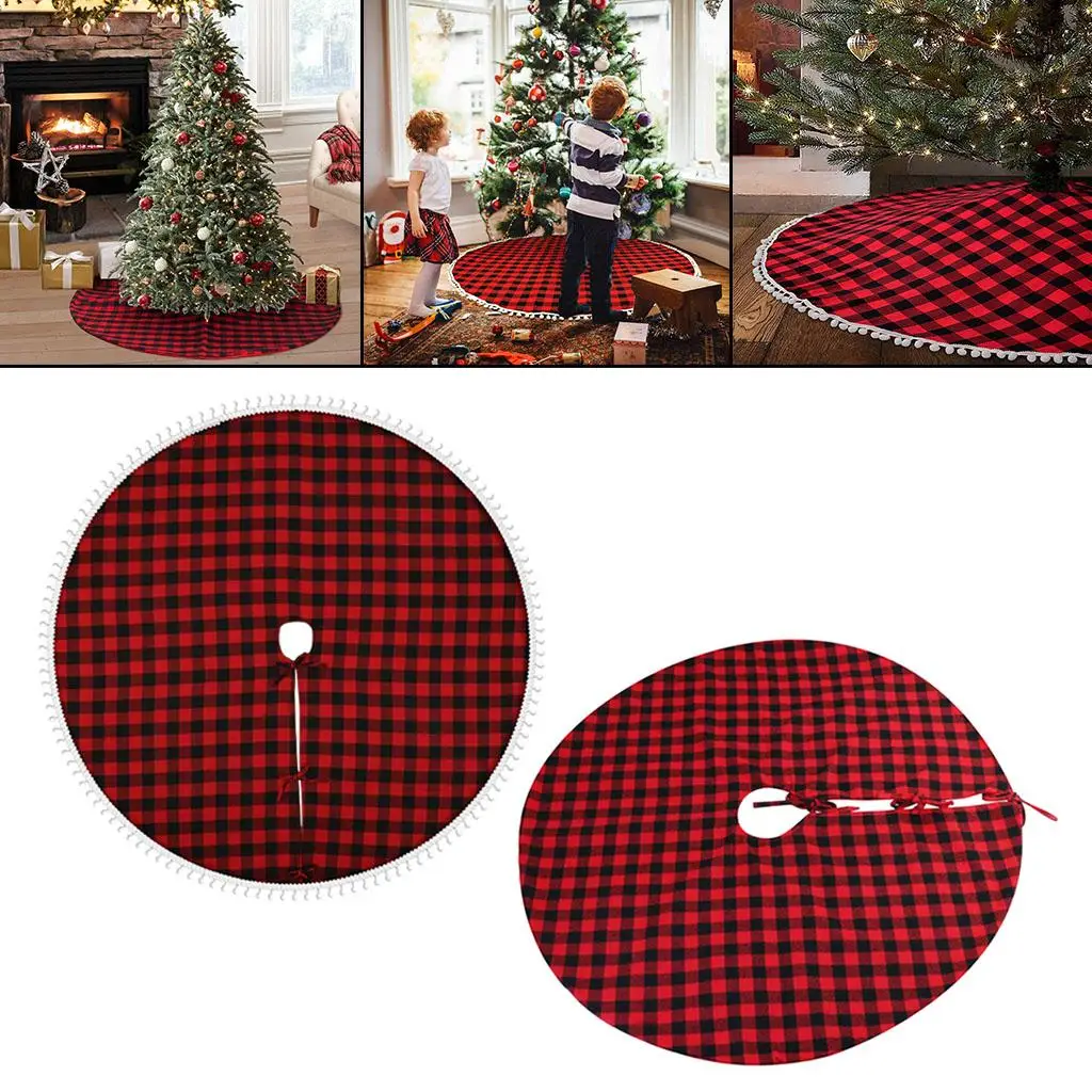 120 Baffalo Plaid Christmas Tree Skirt Checked Floor Mat for  New Year Party