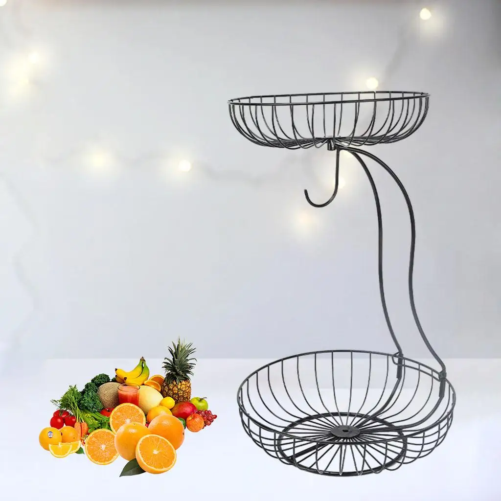 Iron Wire Two Tier Fruit Basket Stand Holder Countertop Potato Onion Vegetable Storage Rack