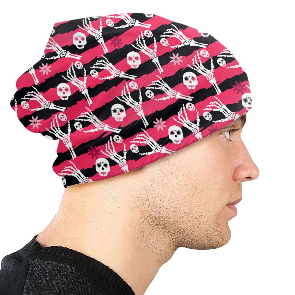 Benutzerdefinierte Schädel Druck Motorhaube Hüte Straße Stricken Hut Für Frauen Männer Winter Warme Horror Skeleton Tod Skullies Beanies Caps – Detail 10