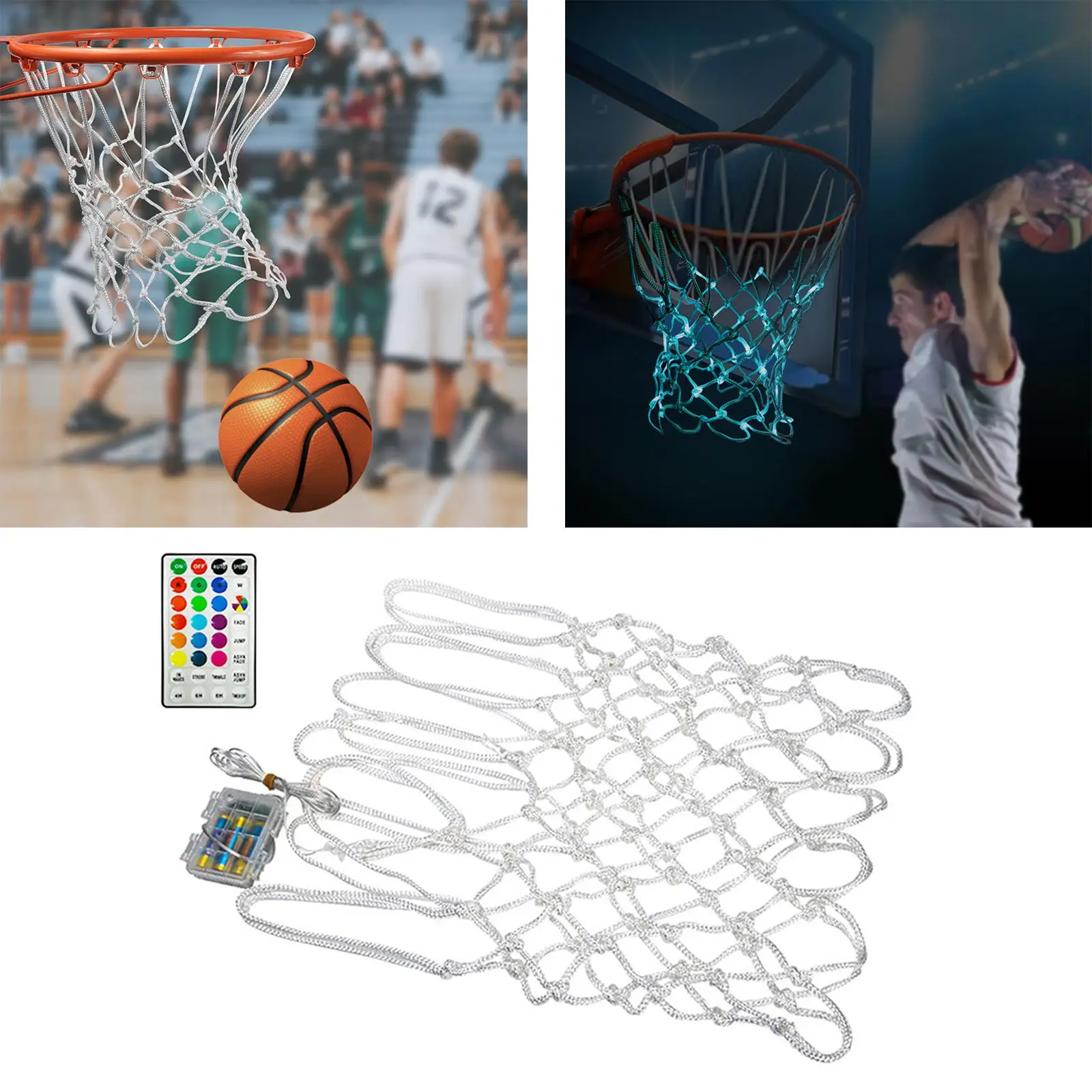 Color Changeable Nylon Color Changeable Dimming Lighting Basketball Net for All Weather