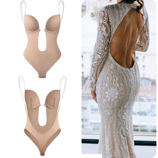 Lace Bodysuit Shapewear Deep V Neck Shapesuit Halter U Dress