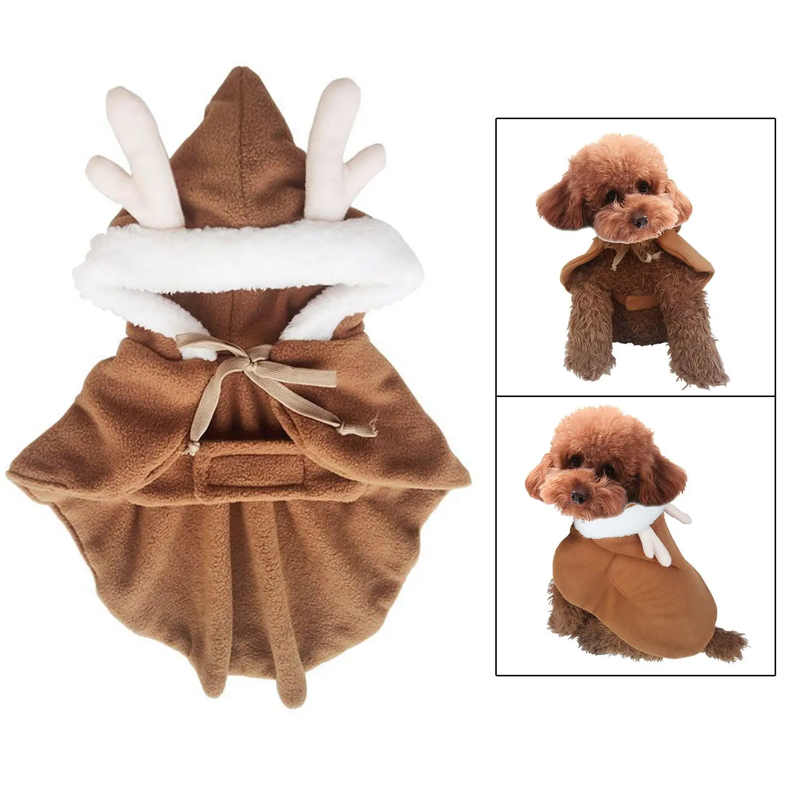 Puppy Xmas Cloak Soft Outfits with Reindeer Antlers Party Cosplay Dress Pajamas Pet Christmas Costume for Small Dogs Cats