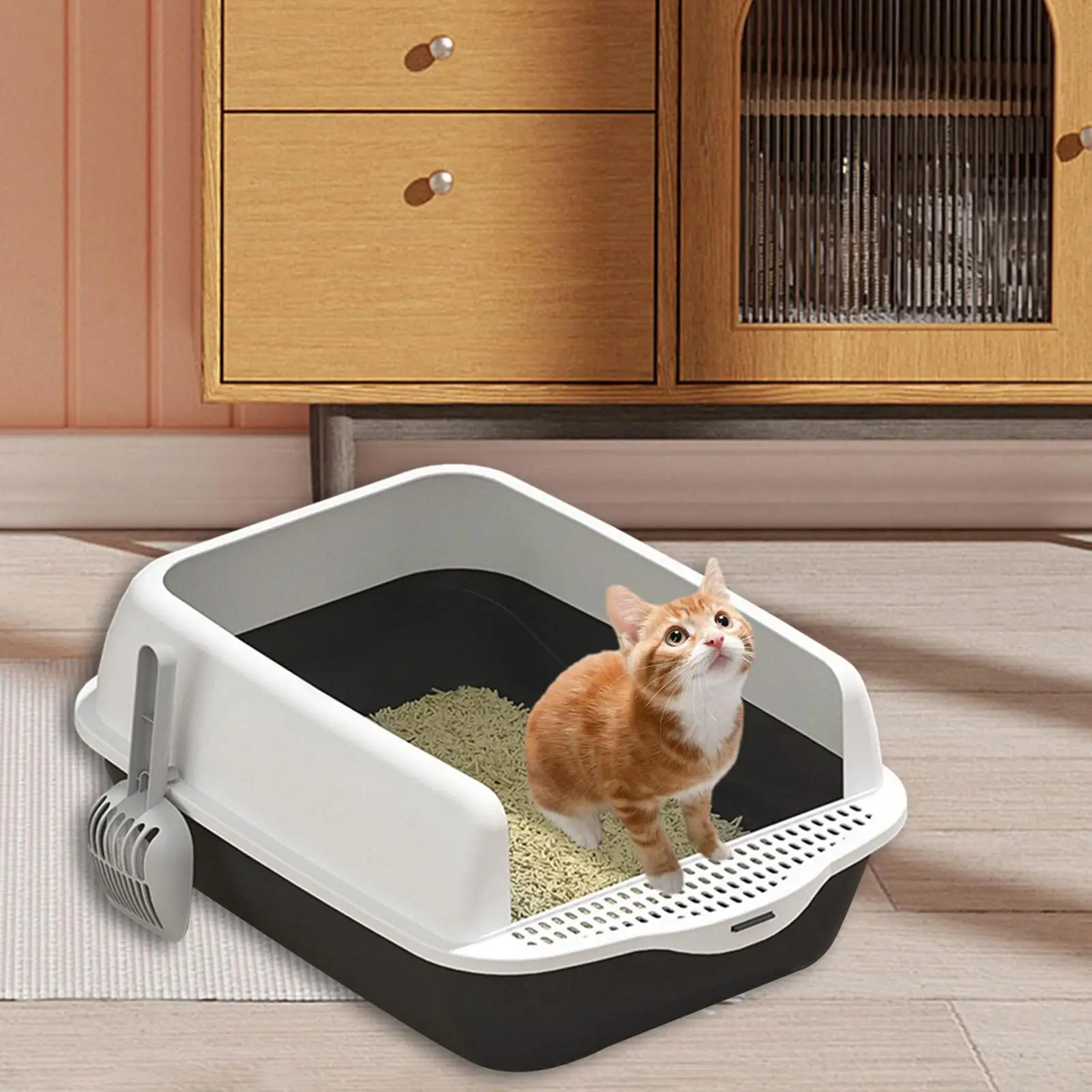 Cat Litter Box Anti Splashing Cat Bedpan High Sided Easy to Clean Open Top