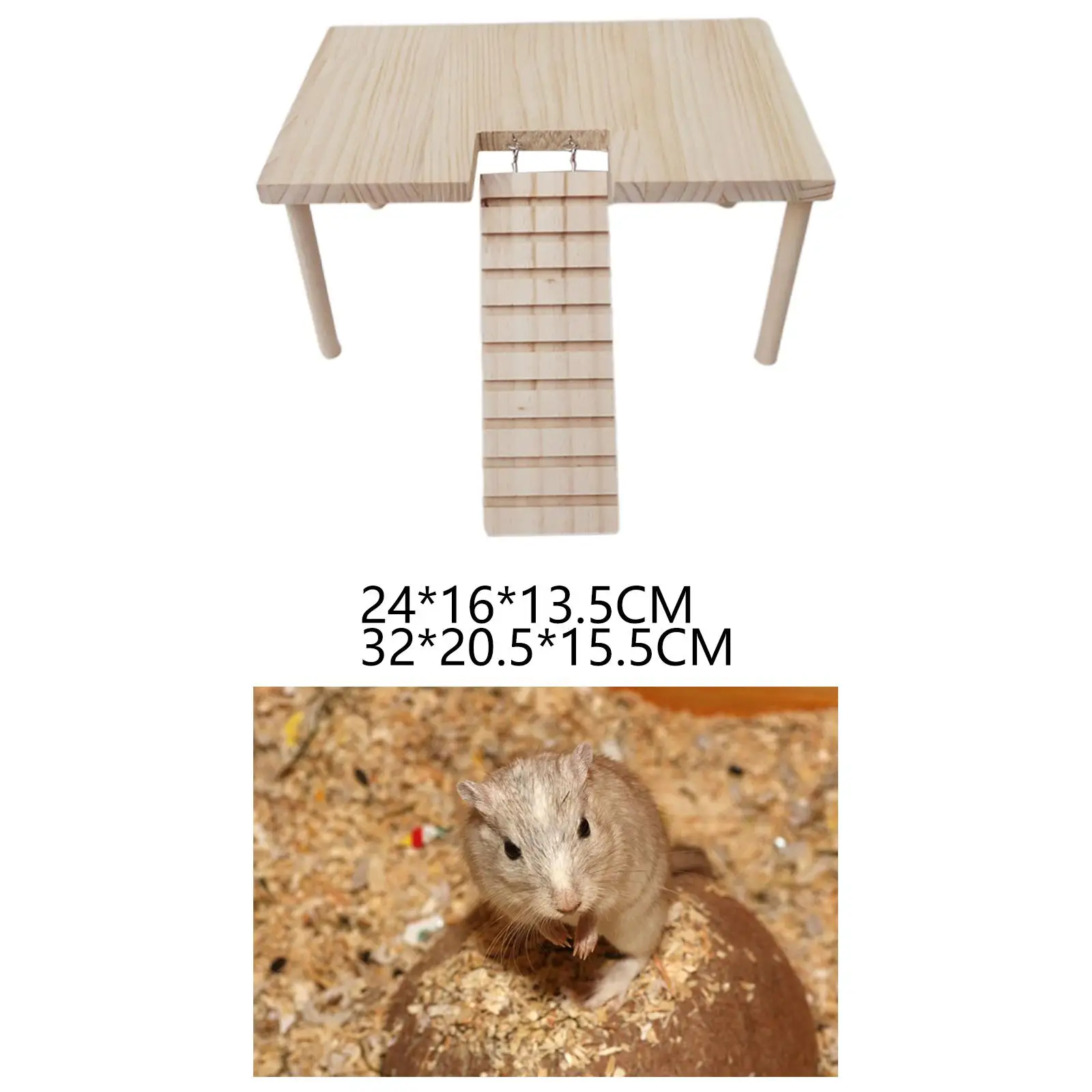 Wooden Small Animal Platform with Ladder Wooden Desk Stand Habitat Decoration
