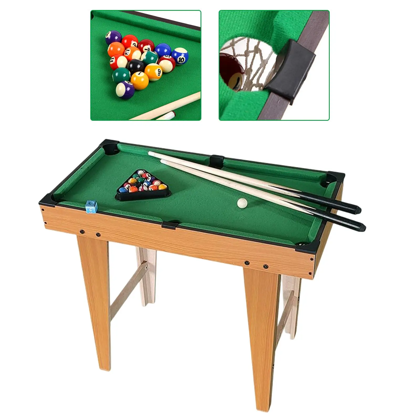 Durable Pool Table Set 15 Colorful Balls, 1 Cue Ball Chalk, Triangle Rack Home Office Use Tabletop Billiards for Family