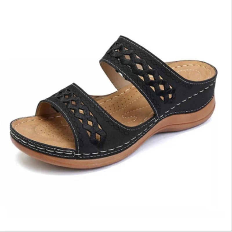 Women Wedge Sandals Premium Orthopedic Open Toe Sandals Summer Vintage Anti-slip Leather Bohemia Style Casual Beach Shoes