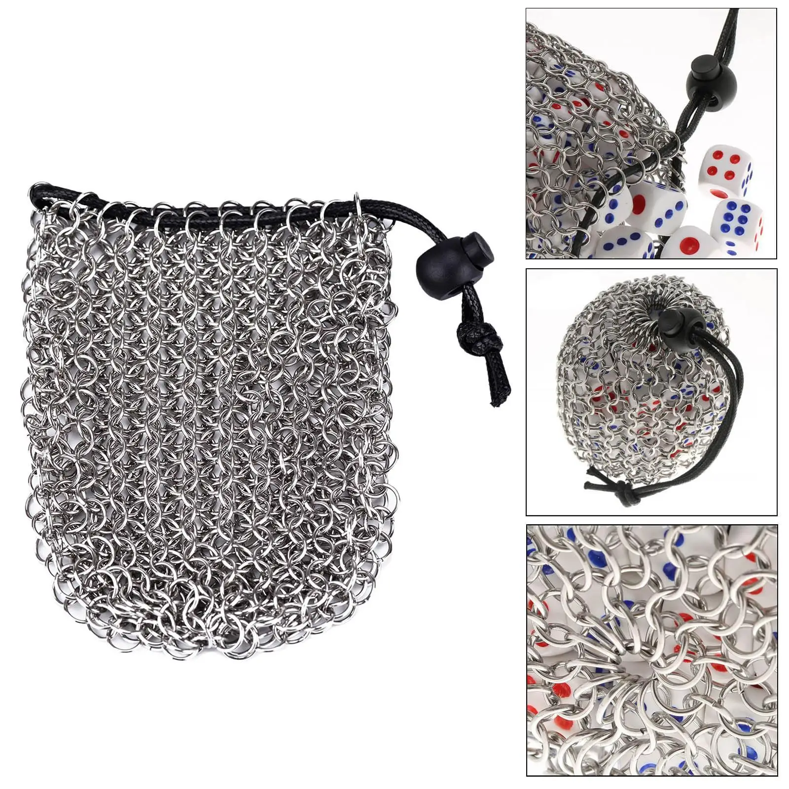 1 Piece Chainmail Dice Bag Stainless Steel Durable DND Dice Pouch for Coins