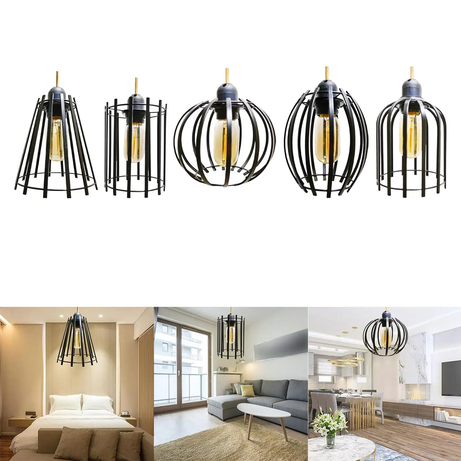 Iron Pendant Lamp Shade Simple Pendant Light Shade Light Bulb Cage Lamp Cover for Restaurant Kitchen Dining Room Hotel Bedroom