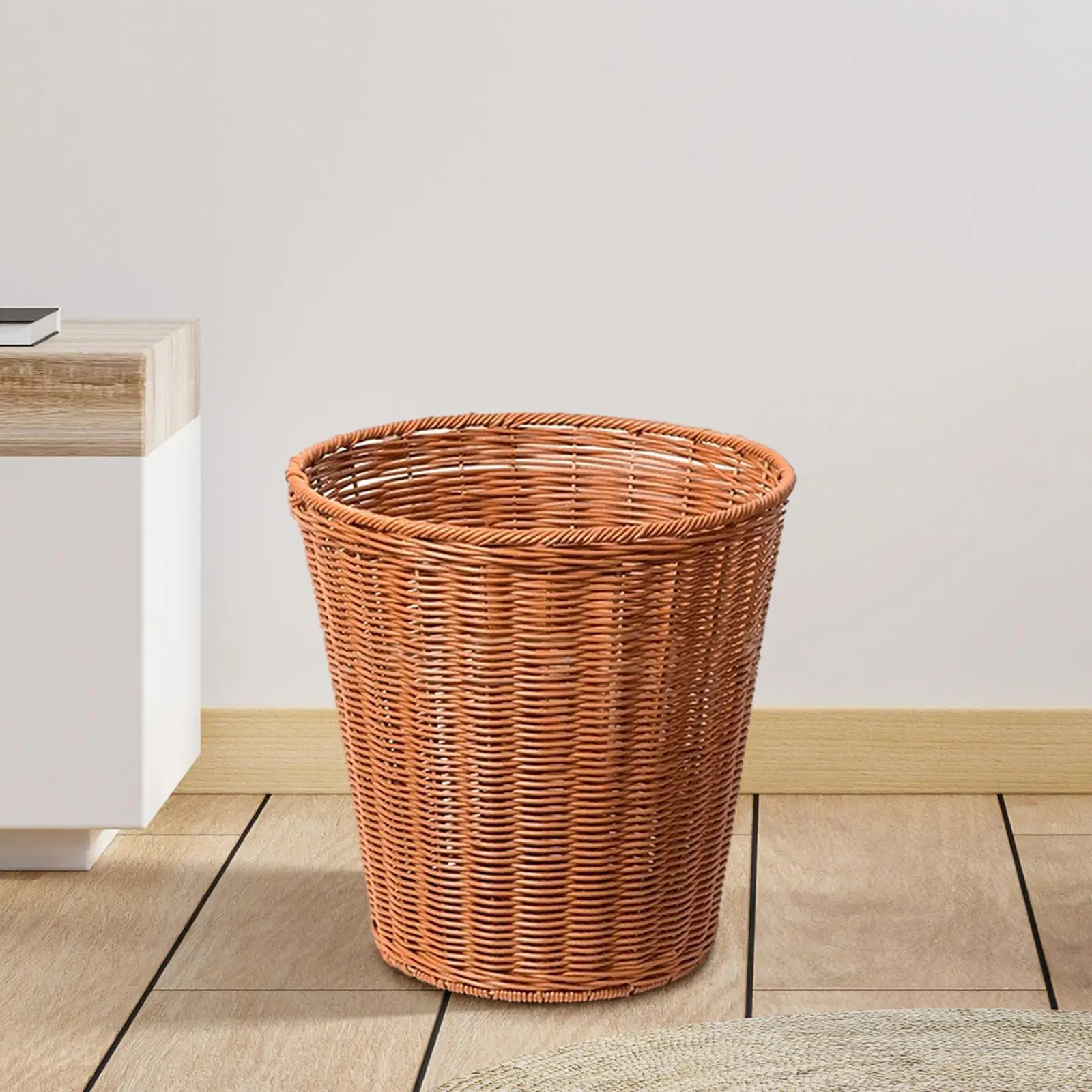 Wicker Trash Can Round Imitation Rattan Waste Basket Woven Wastebasket for Living Room Laundry Room Bathroom Dorm Bedroom