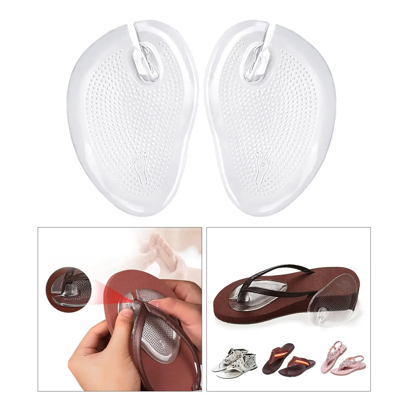 2Pcs Transparent Self Adhesive Gel Forefoot Cushions Flip Flops Anti Slip Shoe Pad Soft Forefoot Toe Separator for Sandals