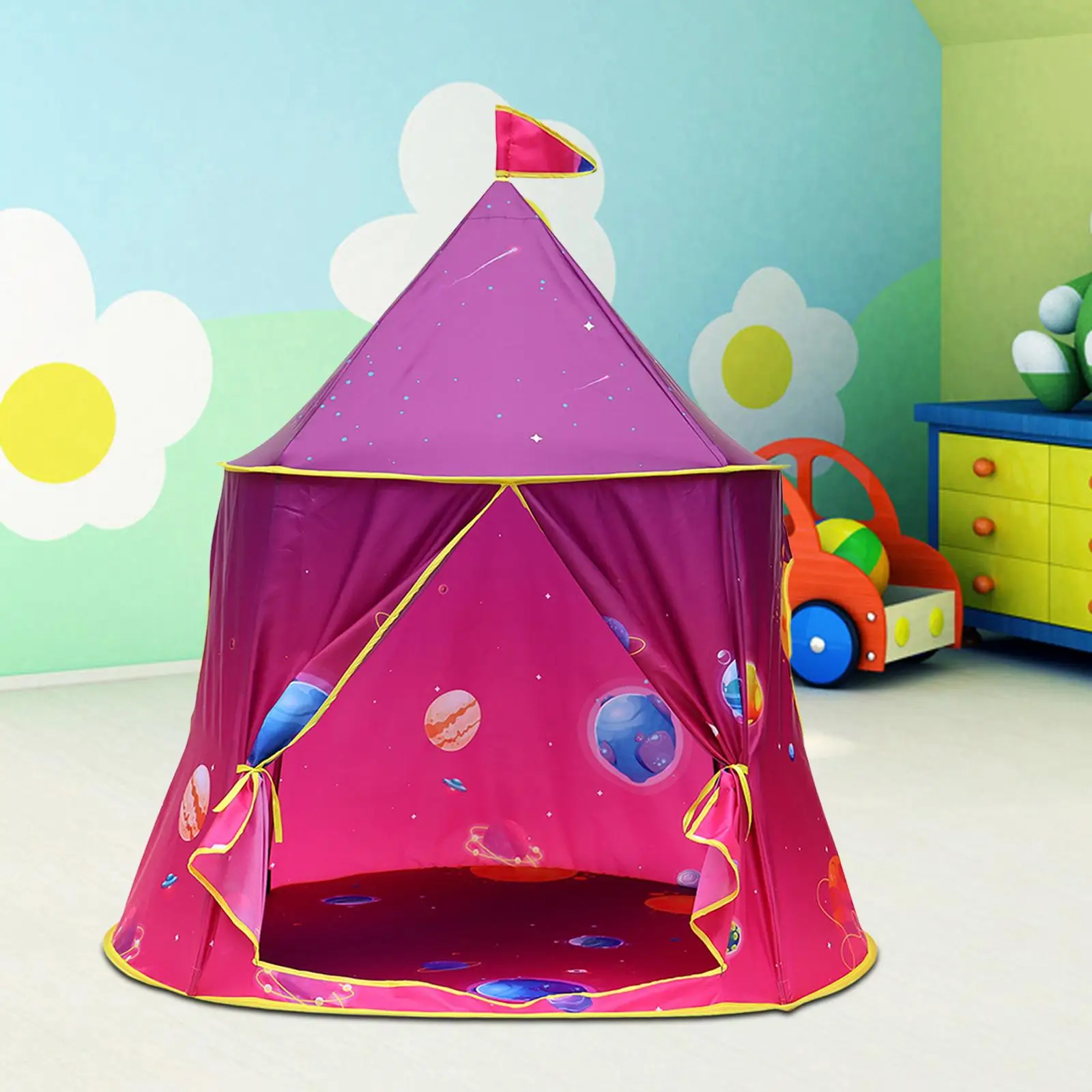 Space Themed Children Play Tent Kids Play House Spaceship Tent Playhouse Tent Foldable Castle for Camping Indoor Kids Gifts
