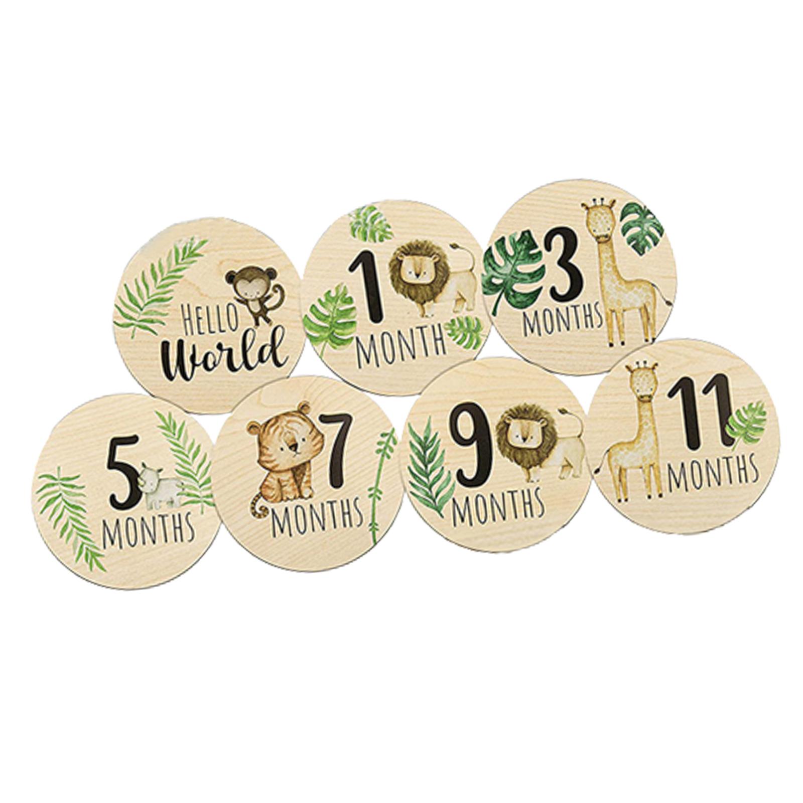 7x Wooden Baby Milestone Cards Discs Newborn Photoshoot Props Wooden Milestone Markers for Baby Shower Home Table Decoration