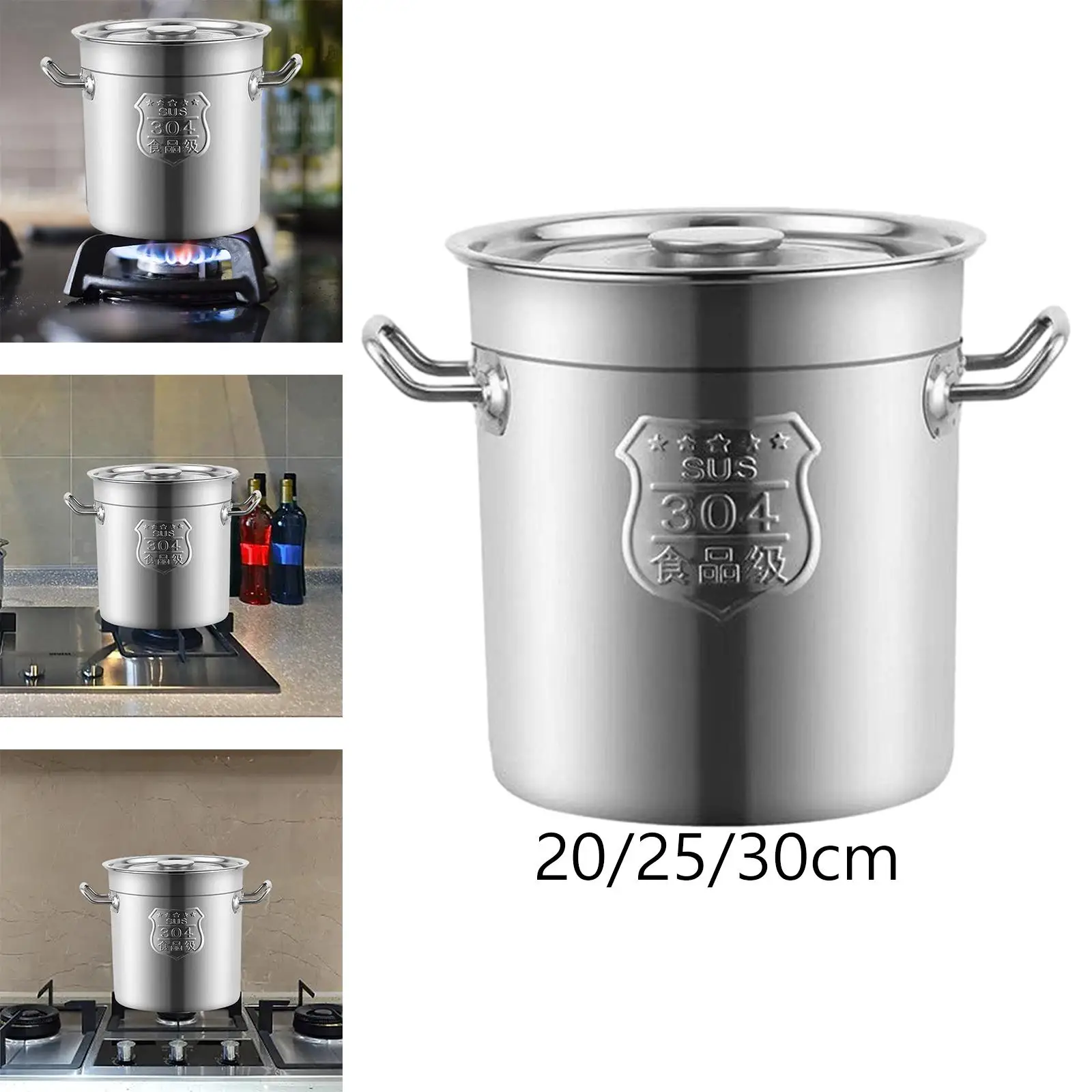 Stainless Steel Soup Pot Polished Easy to Clean Double Handle Cookware Cooking Stew Soup Water Bucket Cooking Pot for Hotel Home