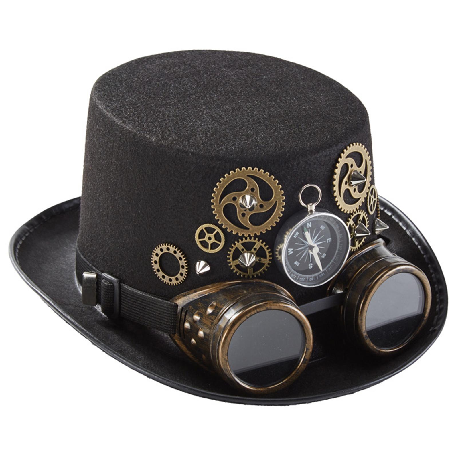 Retro Style Steampunk Top Hat Metal One Size Unisex Gothic Rivet Wide Brim Head Wear Gears for Jazz Cosplay Fancy Dress Women