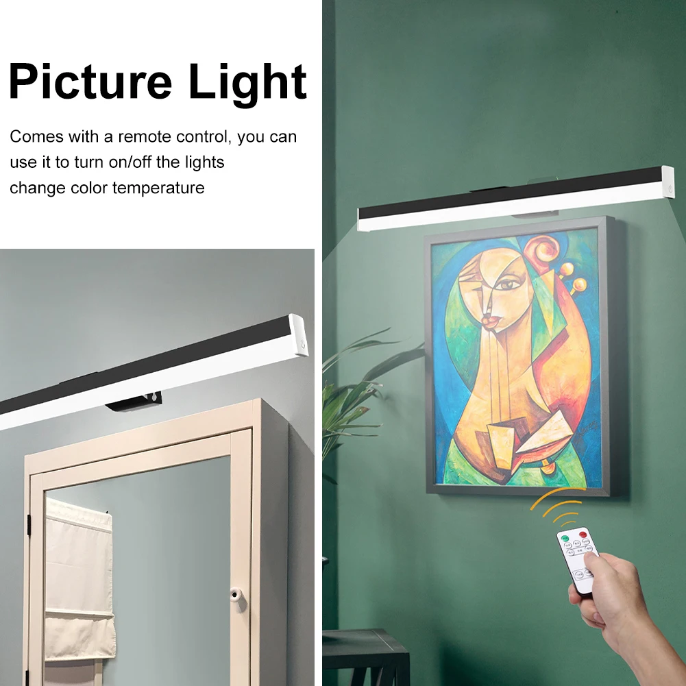 gold wall lights 1Pc Led Picture Light With Remote Control 10-Level Adjustable Gallery Display Art Portrait Painting Wall Lamp Usb Rechargeable wall mounted lights