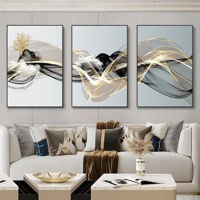 3 Nordic Luxury Ribbon Abstract Wall Art Landscape Modern Poster Print Picture Living Room Home Decorative Painting