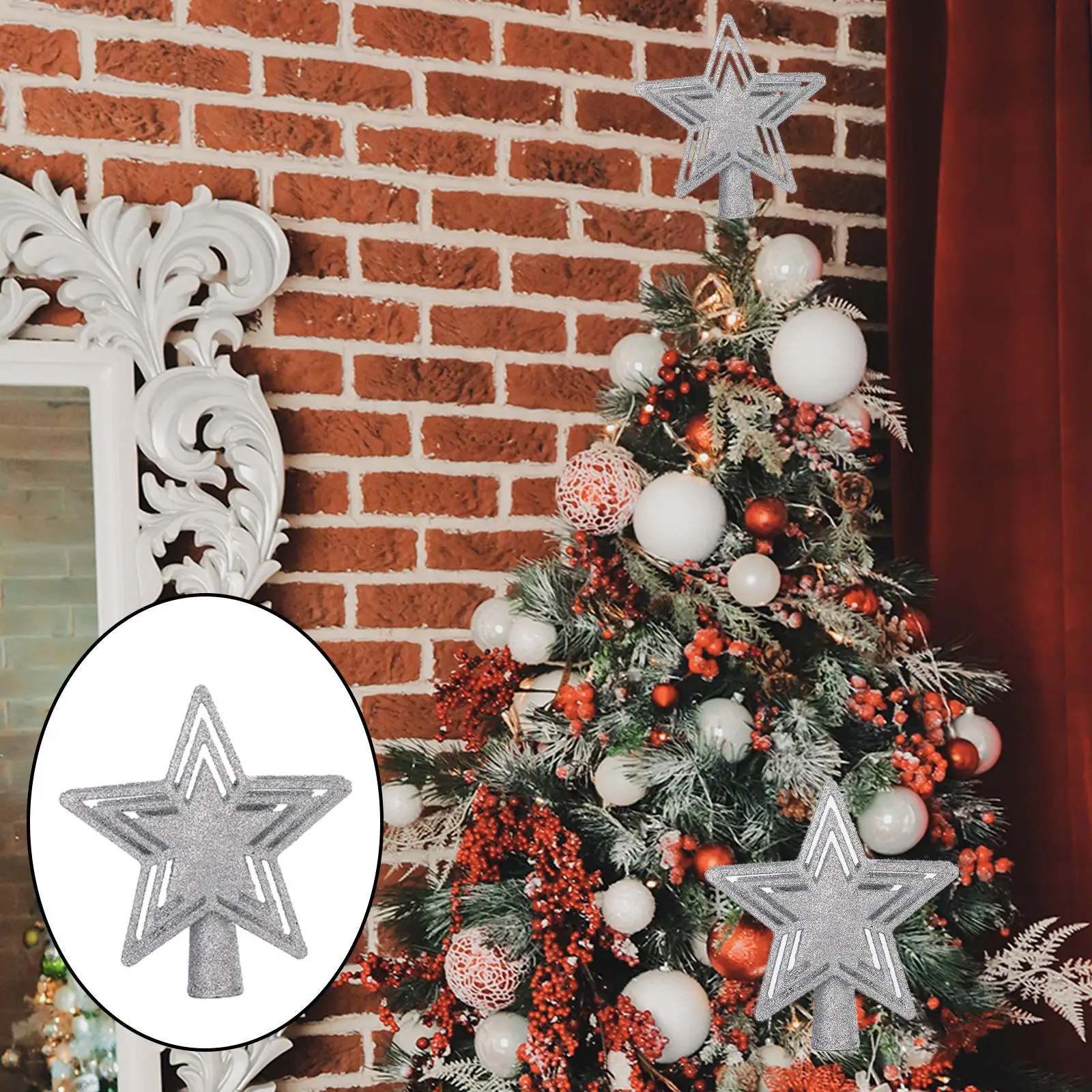 Christmas Lights 3D Glitter Hollow Star Top New Year Home Decorations