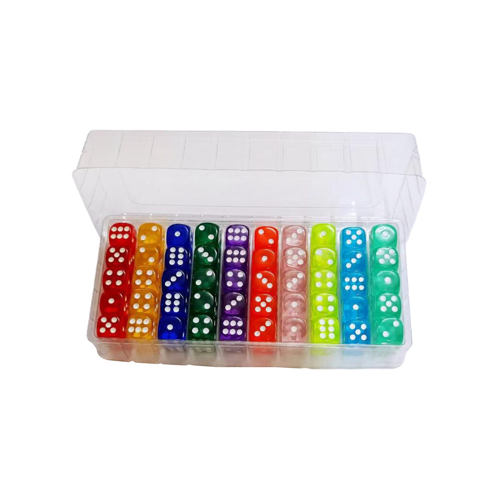 100 Pieces 6 Sided Dice Acrylic Dice 10 Colors for Playing Games Classroom