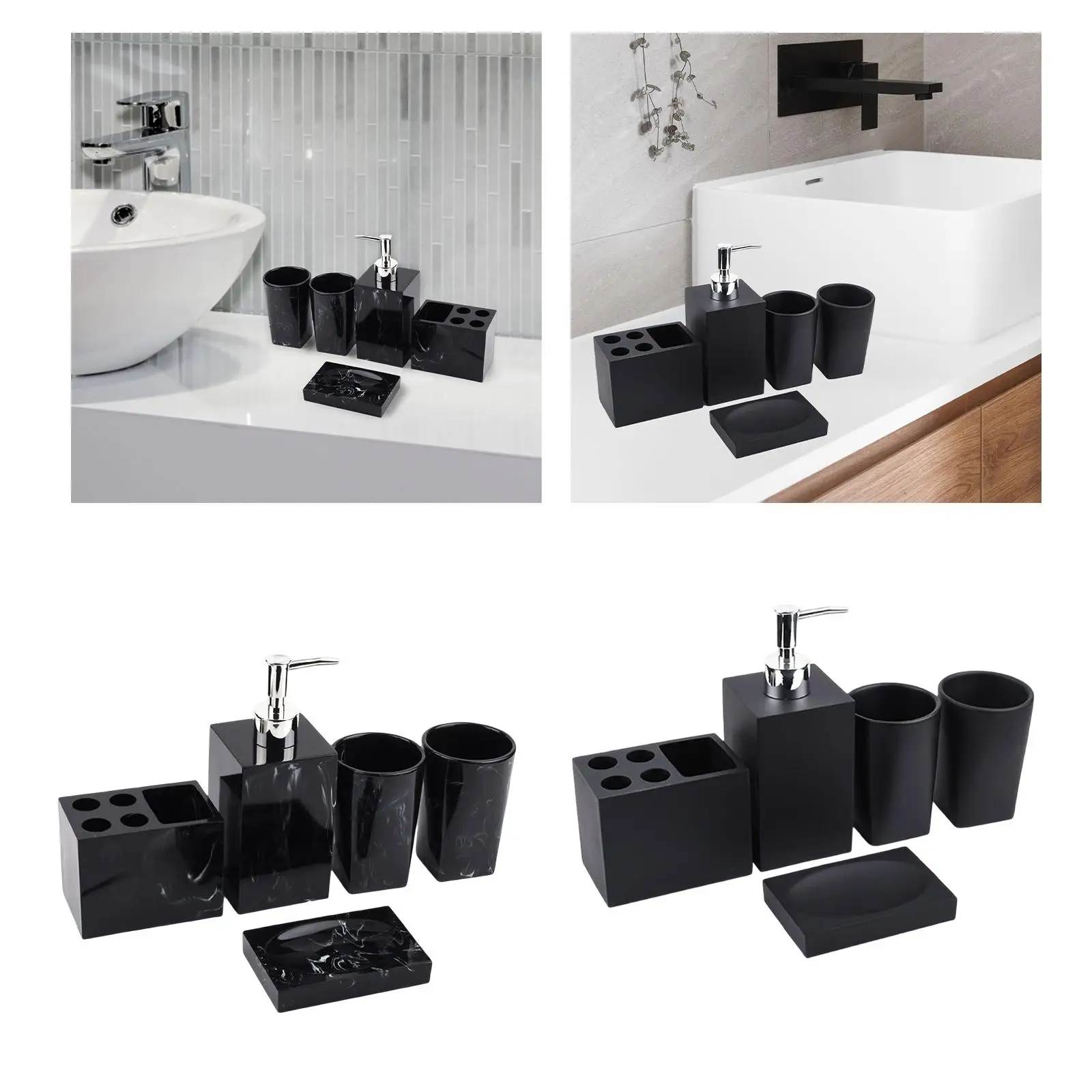 5 Pieces Bath Set Polyresin Ensemble Marble Bathroom Accessories for Apartment Home