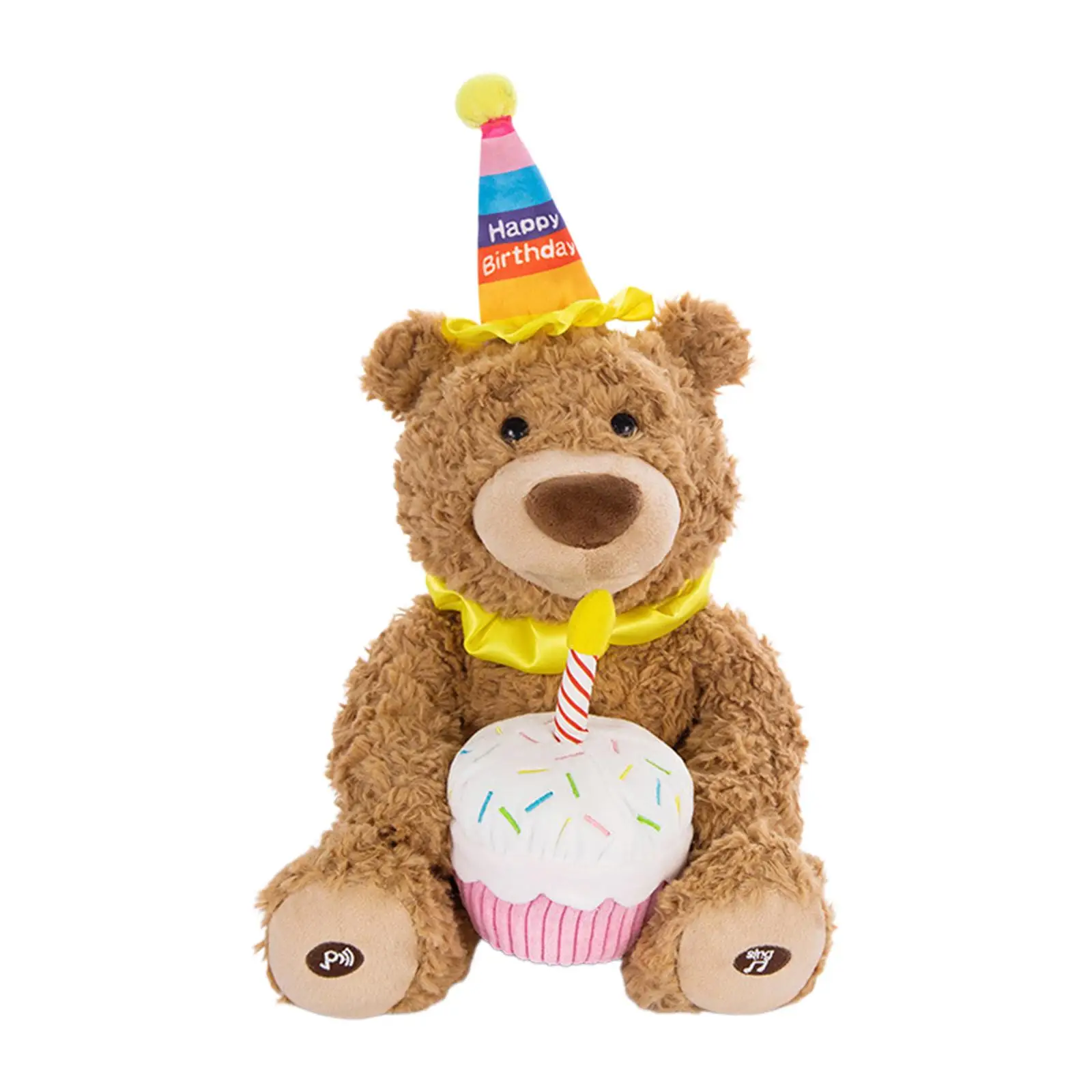 Electronic Interactive Plush Bear with Cupcake and LED Candle for 14.57``