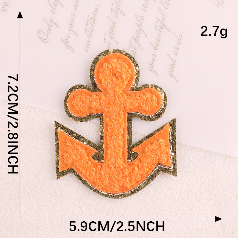 Description Picture 5 of item5.5CM Orange Chenille Letter Patches Iron on For Clothing Towel Embroidered Felt Alphabet Glitter Sequins Letters DIY Accessory
