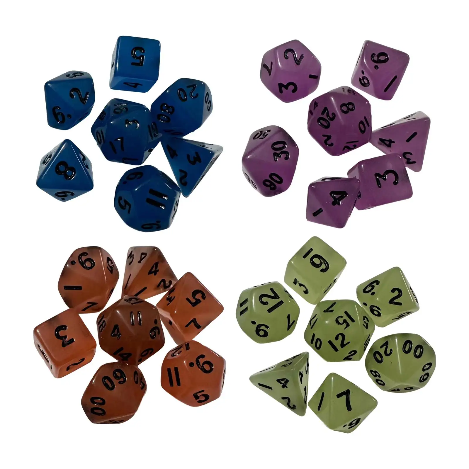 7Pcs Glowing in Dark Dices D4-d20 Polyhedral Dices Set for Role Playing Game