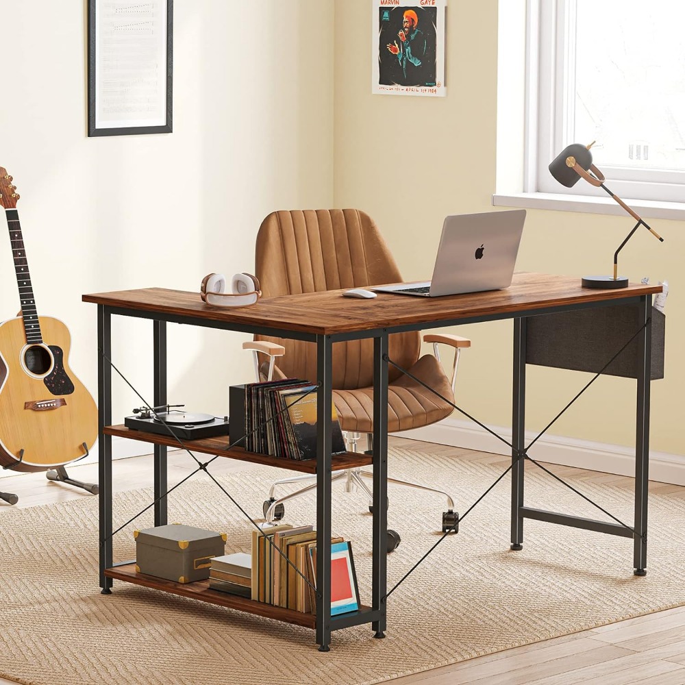 Description Picture 5 of item40 Inch Small L Shaped Computer Desk with Storage Shelves Home Office Corner Desk Study Writing Table, Deep Brown