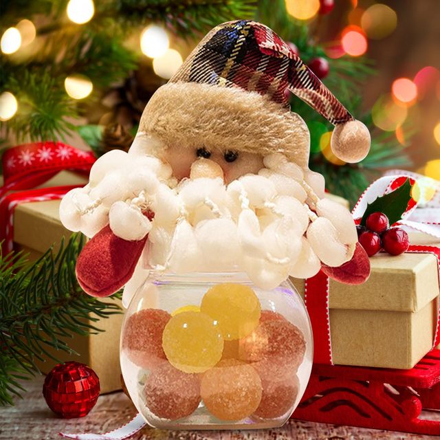 Christmas Candy Jar, Mini Food Storage Container Christmas Santa Claus  Snowman Reindeer Clear Plastic Candy Jar