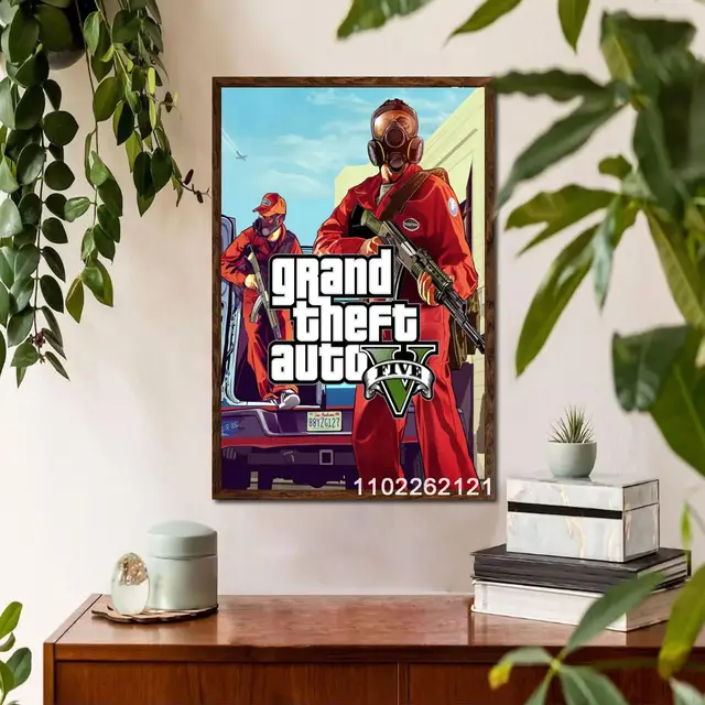 Grand Theft Auto V Video Game GTA 5 Print Poster Wall Art Canvas Painting  for Living Room solid wood hanging scroll Home Decor - Price history &  Review