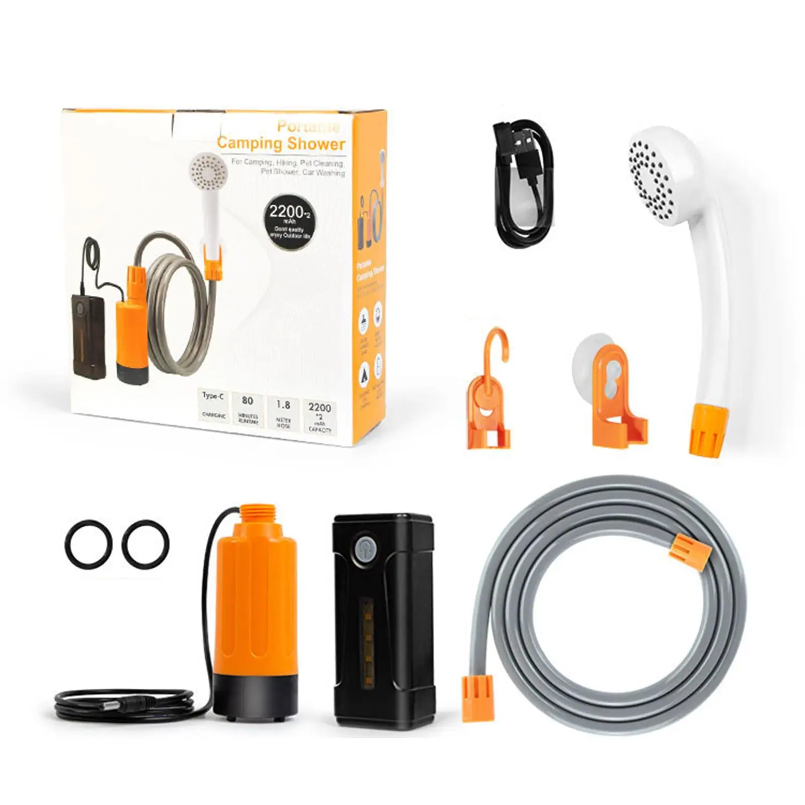 Portable Camping Shower with Hose USB Rechargeable Handheld Electric Shower for Hiking Travel Swimming Beach