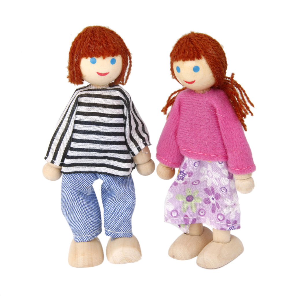 6pcs Wooden Education Characters Toy Dollhouse Family Dolls Figures 