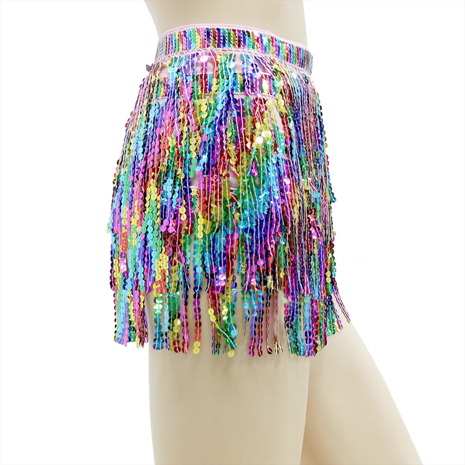 Dance Performance Skirt Sparkly Festival Clothing Women`s Sequin Tassel Skirts for Cha Cha Women and Girls Ballroom Stage Samba