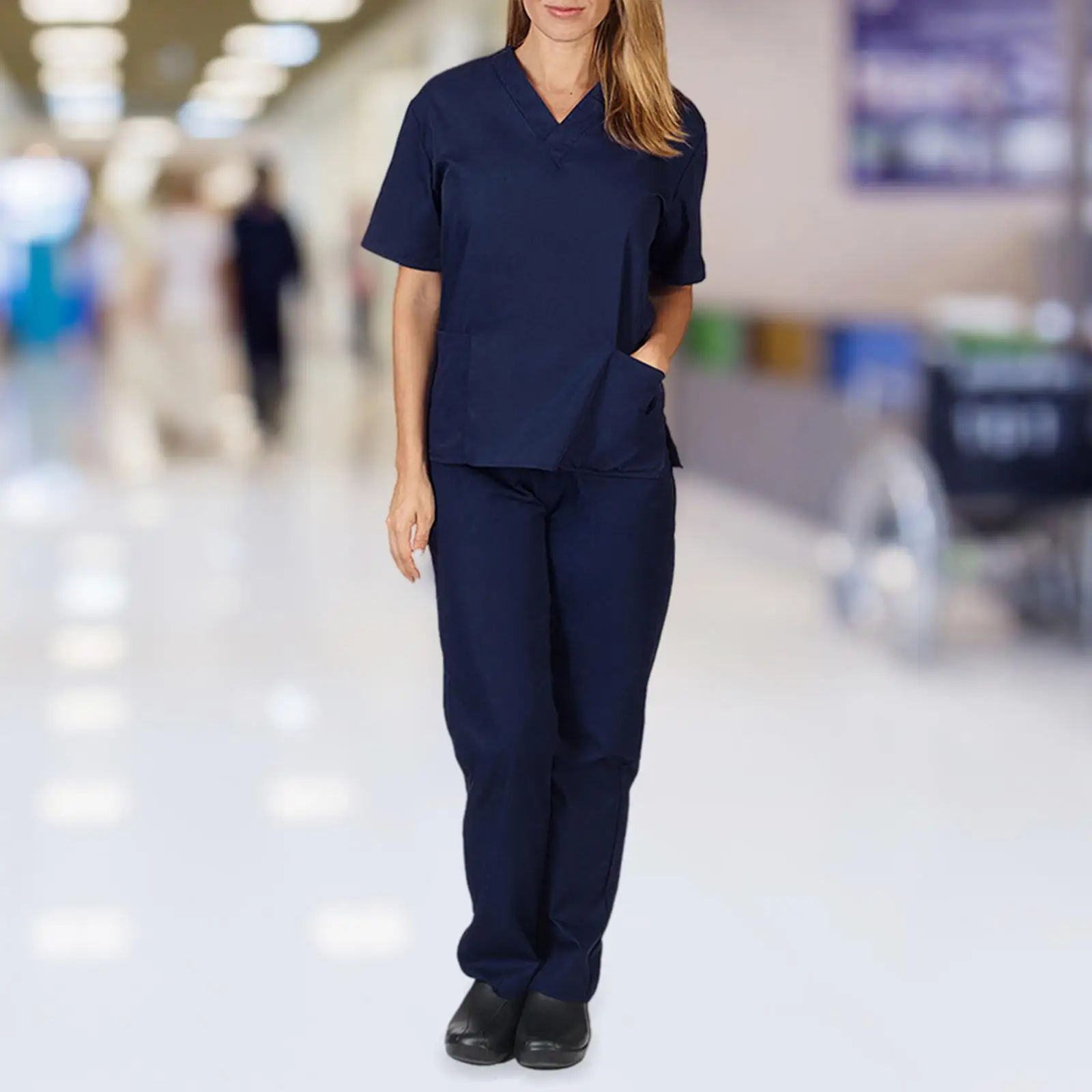 Unisex Nursing Scrub Set Suit  Workwear  Uniforms with Pockets Slim