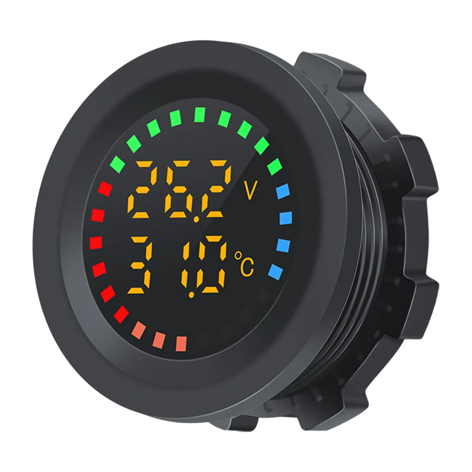 Car Digital Temperature Voltage Monitor 12V 24V Round Panel Colorful Display