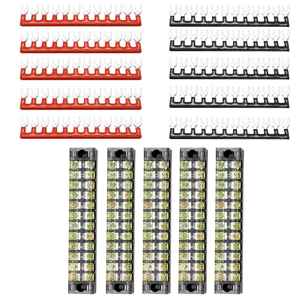 5 Sets 600V 15A Double Row 12 Positions Screw Terminal Barrier Strip Blocks
