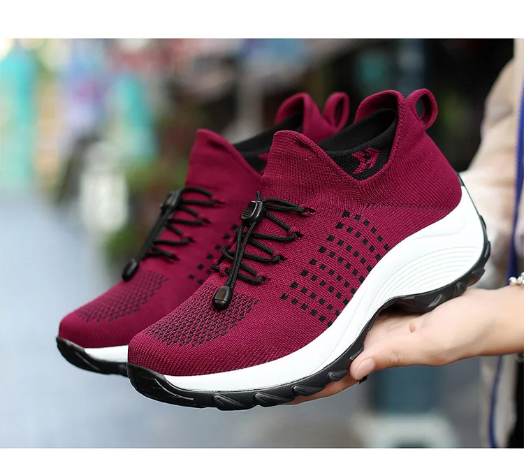 Casual Women Walking Flat Slip On Platform Sock Sneakers Shoes Plus Size 35-45 Zapatillas Mujer44_desvips.com