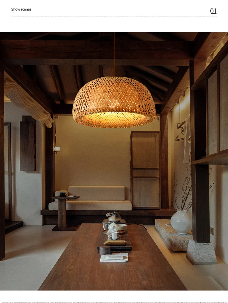 S03742fef24a54bc9b24cca9d426c3f74D Hand Knitted Chinese Style Weaving Hanging Lamps 18/19/30cm Restaurant Home Decor Lighting Fixtures Bamboo Pendant Lamp