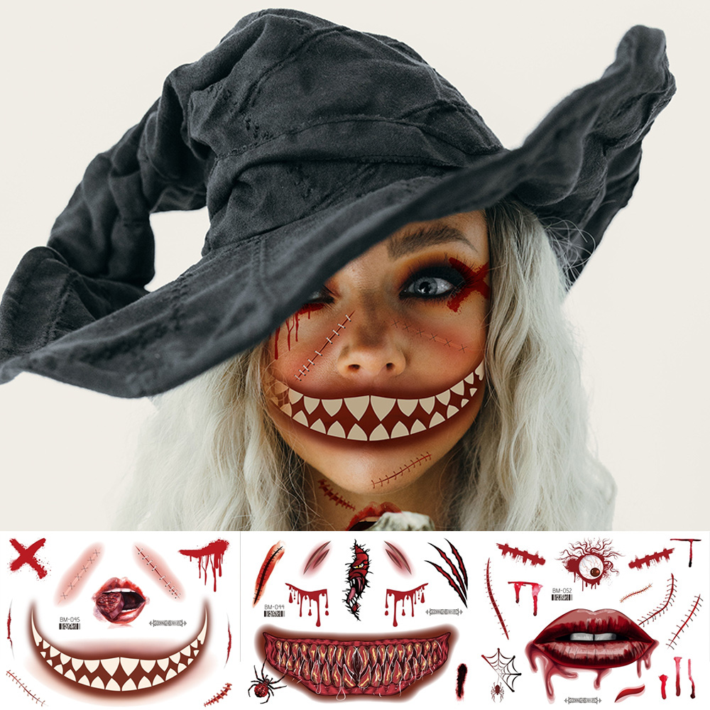 Best of Halloween Face Makeup For Women Men Big Mouth Temporary Tattoo Stickers Disposable Funny Fake Tattoo Waterproof For Saints&#039; Day Reviews & Tips