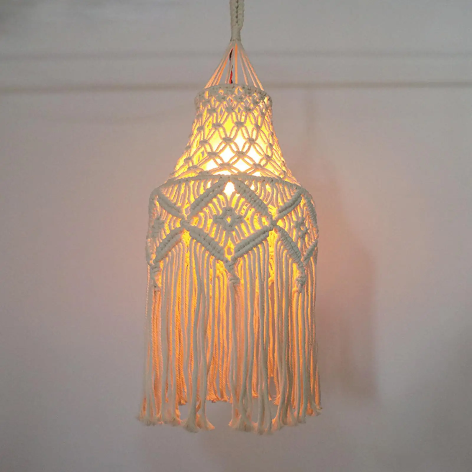 Hand-Knitted Macrame Lamp Shade Tapestry Cotton Rope Modern Boho Style for Bedroom Home Decor Dorm Room Living Room Nursery