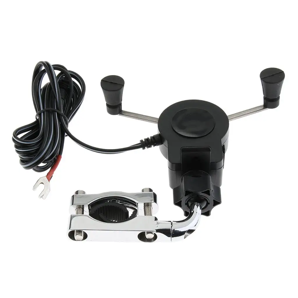 Motorcycles Scooter Handlebar Mobile Phone GPS Mount Holder With USB Charger