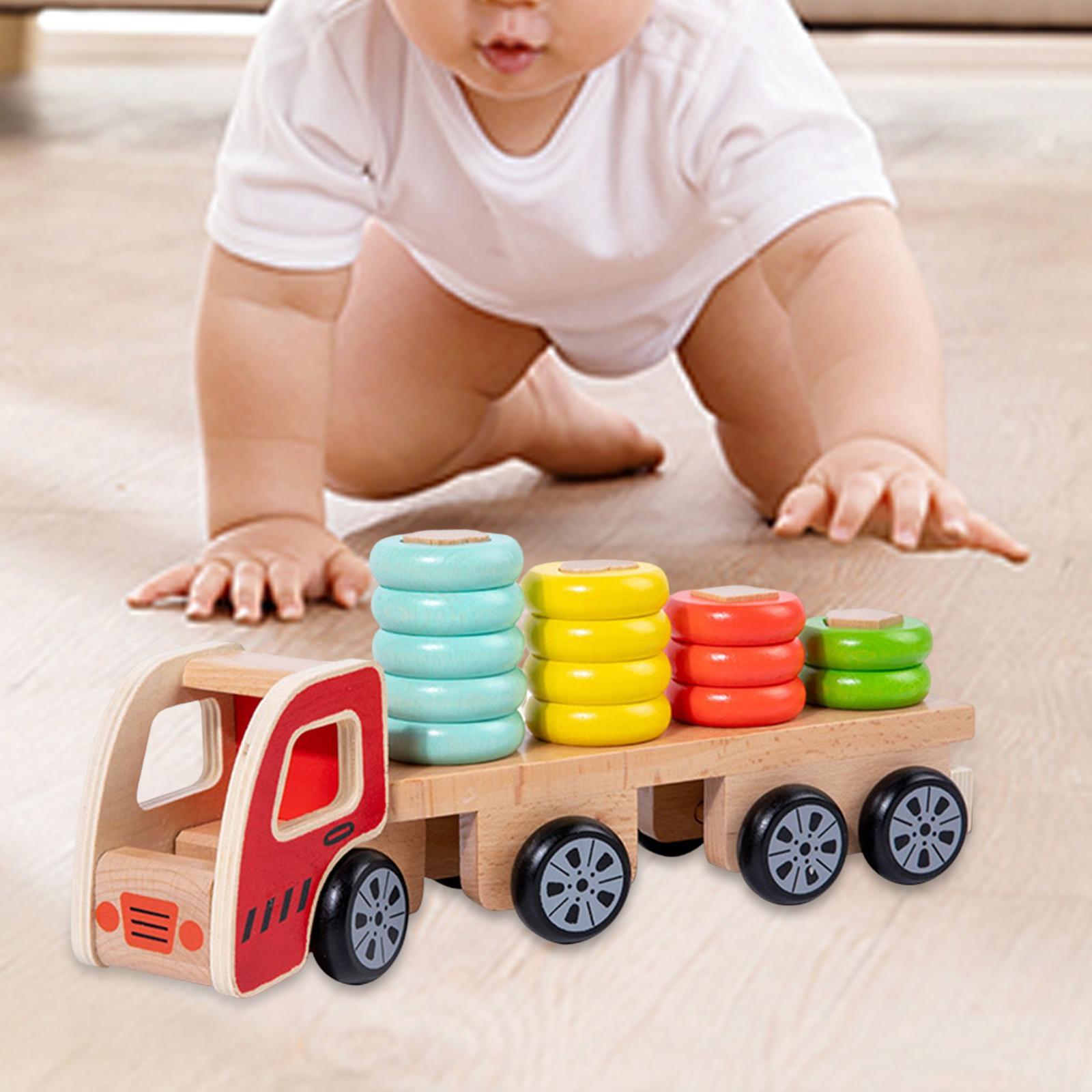 Wooden Sorting & Stacking Toys Wooden Stacking Train Shape Sorting Building Toys Pull Along Puzzle Kids for Toddlers Ages 2+