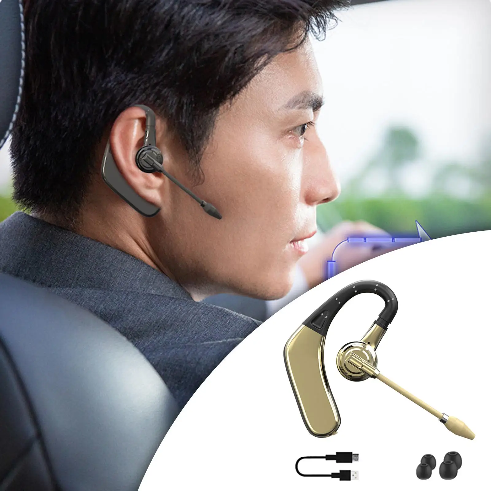 Wireless Bluetooth Headphone Intelligent Noise Reduction Earphones 180° Rotating Earpiece HD Call Sweatproof for Game Driver