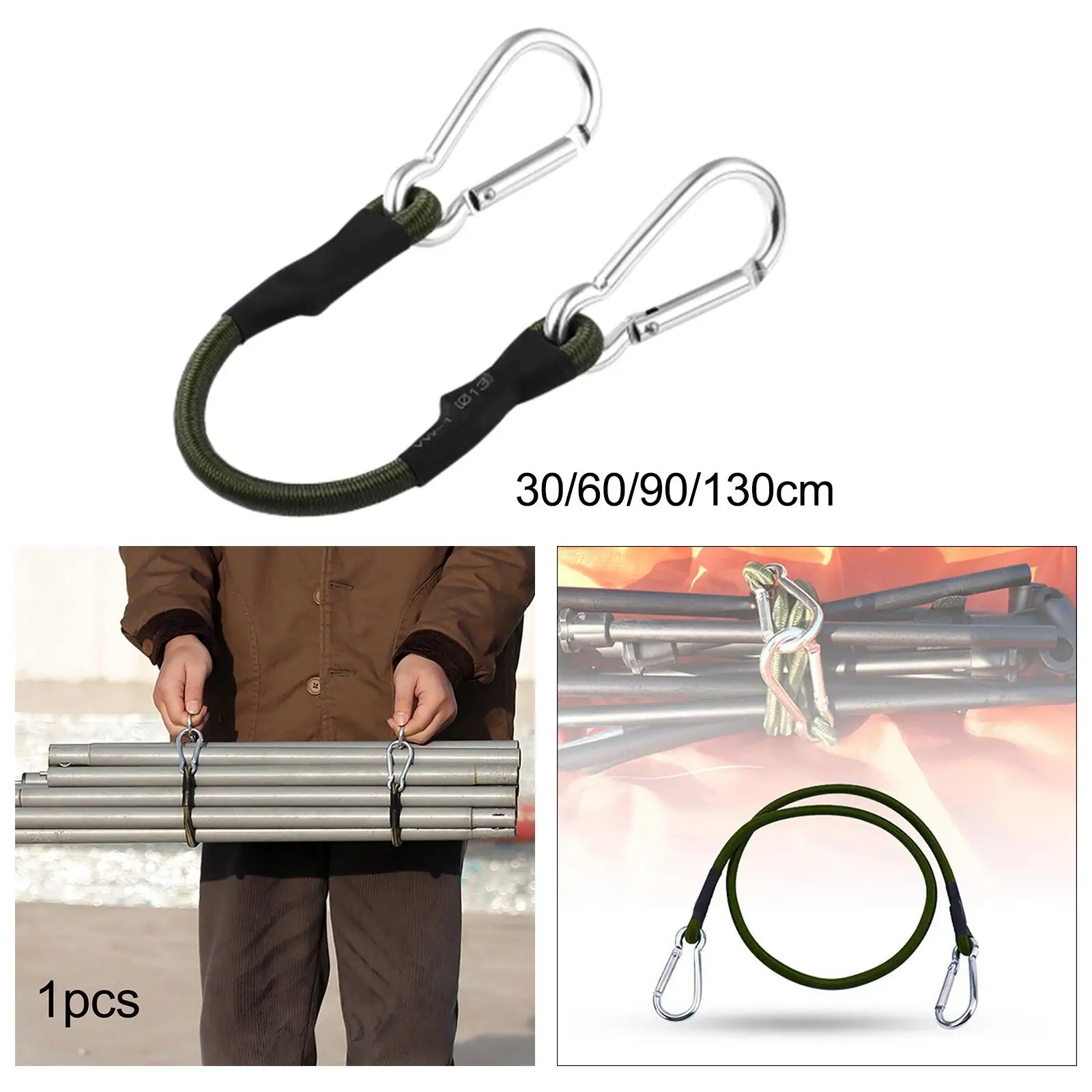Bungee Cords with Carabiner Strong Cable for Motorcycle Caravans Outdoor Tent